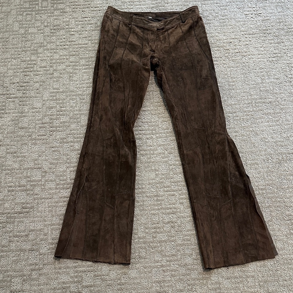 Brown Suede Flare Pants